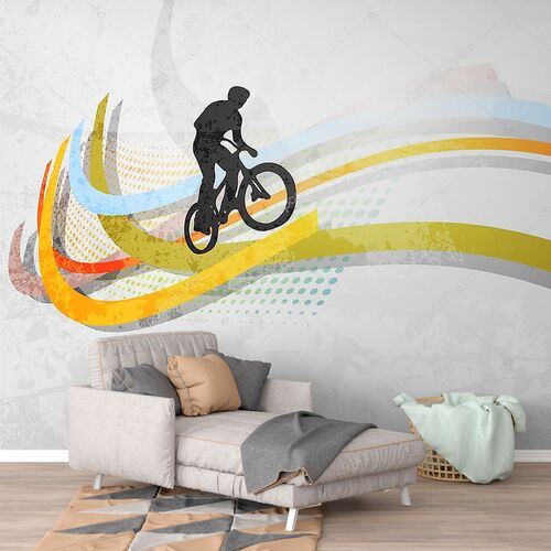 Векторная иллюстрация велосипедиста BMX на радуге
