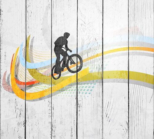Векторная иллюстрация велосипедиста BMX на радуге
