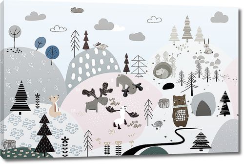Woodland-рисованный лес с животными