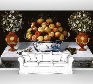 Натюрморт с фруктами и цветами в вазах