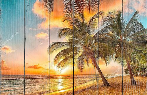 Закат над морем с видом на пальмы