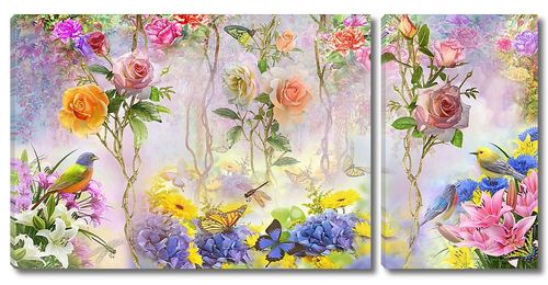 Розы, птицы и бабочки