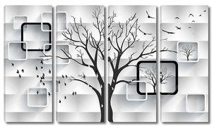 Белый волнообразный фон с рамками и деревом