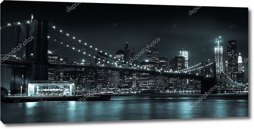 Манхэттен ночью Бруклинский мост