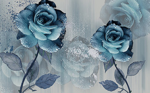 Синие розы с каплями росы