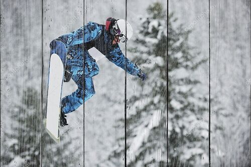 Прыжок смелого сноубордиста