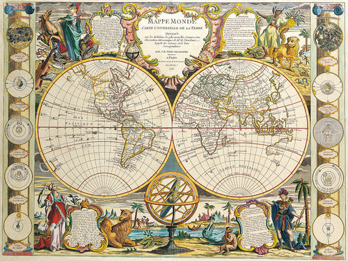 Карта двойного полушария Жан Батист Нолин 1755 года