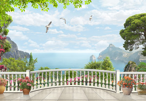 Вид на чаек над морем с террасы