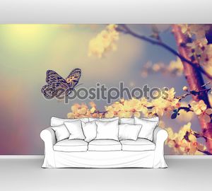 Vintage butterfly with flowers