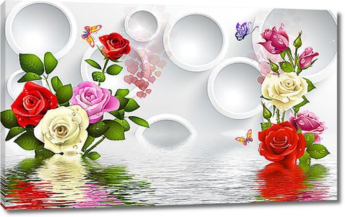 Бутоны роз с кольцами над водой
