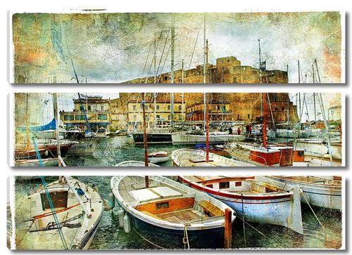 Рисунок с лодками на набережной