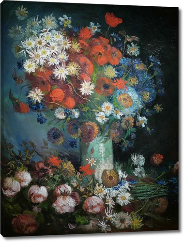 Натюрморт с полевыми цветами и розами