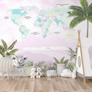 Карта мира для детей на фоне джунглей