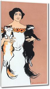 Женщина, держащая кошек бежевый фон