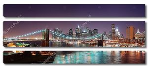 Манхэттен Нью-Йорк на фоне линии горизонта Бруклинский мост Панорама