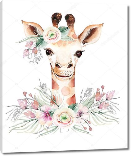 Жираф с венком из цветов