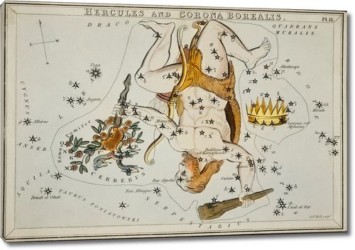 Астрономическая карта изображающая Геркулес и Северную корону