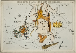 Астрономическая карта изображающая Геркулес и Северную корону