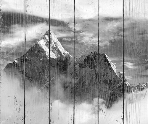 черно-белый вид Ама-Даблам с и красивые облака - Национальный парк Сагарматха - Долина Кхумбу - путь на Эверест базовый кулачок - Непал