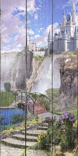 Вид на замок с водопадом