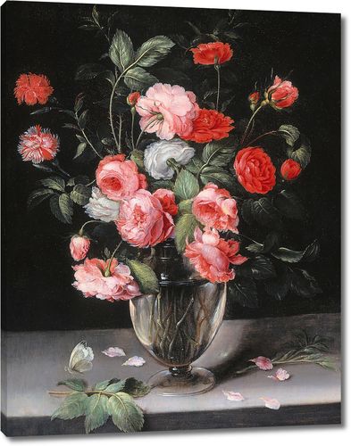 Натюрморт с цветами в стеклянной вазе