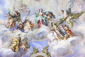 Яркая фреска святых и ангелов в церкви Святого Чарльза