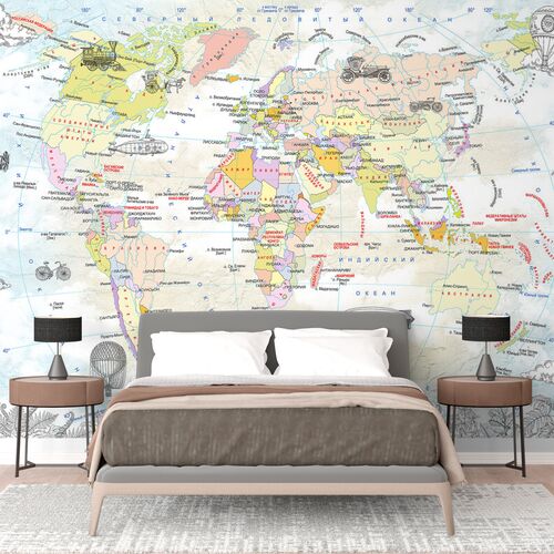 Карта континентов с дирижаблями и воздушными шарами