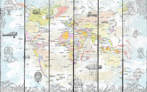 Карта континентов с дирижаблями и воздушными шарами