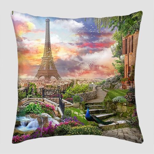 Коллаж с Парижем, цветами и водопадами