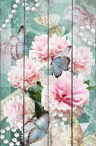 Цветочная открытка. Поздравляем карт с пионами, бабочек и жемчуг. Красивый розовый цветок
