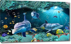 Разноцветные рыбы с дельфинами
