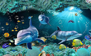 Разноцветные рыбы с дельфинами