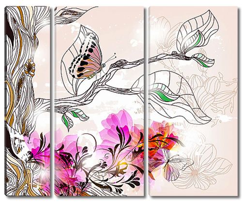 Рисунок бабочки и цветы