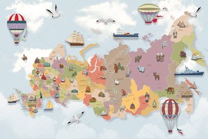 Детская карта Евразии для детей с животными