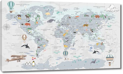 Карта континентов с животными