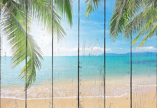 Пляж с  пальмовыми листьями