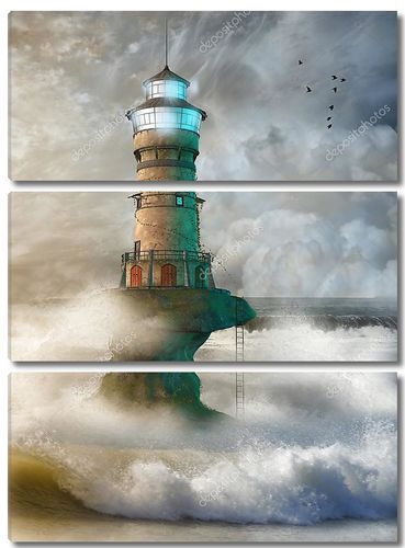Пейзаж с маяком в океане