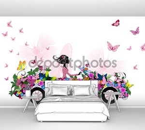 Девушка в цветочном автомобиле