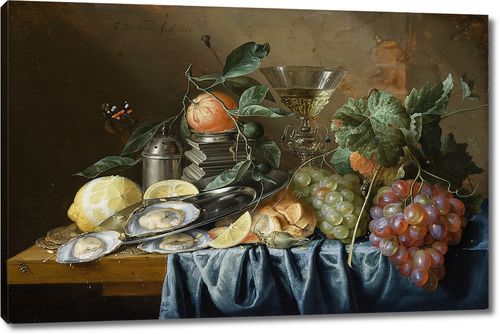 Ян Давидс де Хем. Натюрморт с устрицами и виноградом