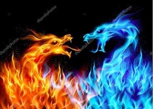Синий и красный огонь драконы