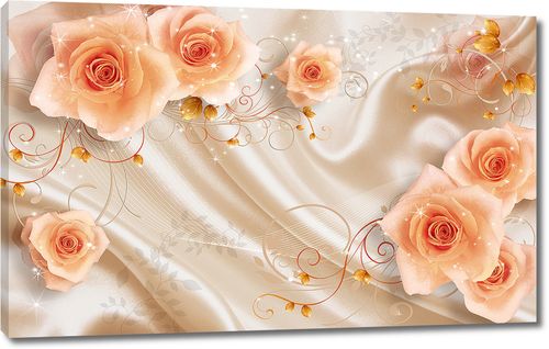 Оранжевые розы на фоне ткани