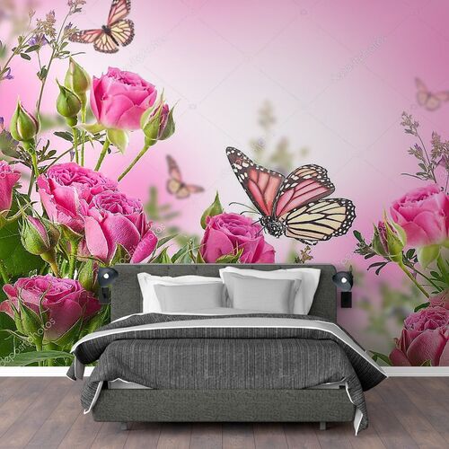 Букет нежный розы и бабочки