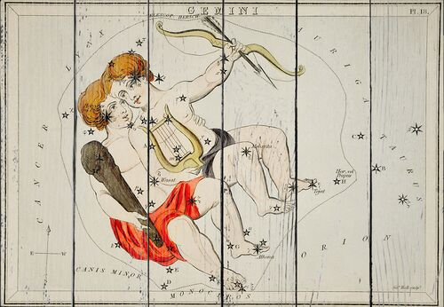 Созвездие зодиака Близнецы на астрономической карте Сиднея Холла