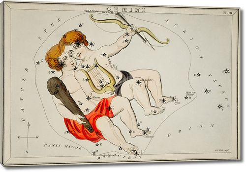 Созвездие зодиака Близнецы на астрономической карте Сиднея Холла