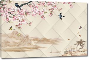 Восточные мотивы - Весна, горы, Сакура, птицы