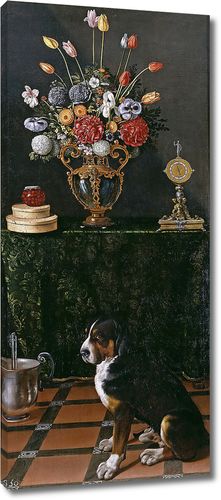 Натюрморт с вазой и собака
