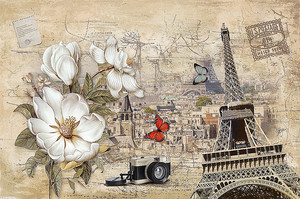 Фреска с цветами и Эйфелевой башней