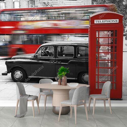 Лондонские телефонная будка и такси