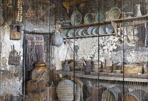 Old traditional kitchen inside a Greek monastery
