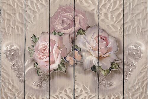 Три розовые розы с бабочкой